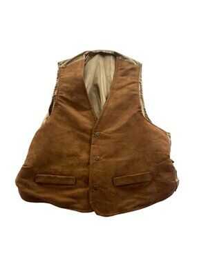 Unbranded Mens Suede Vest Jacket Brown Large Brown Three-Button Front Adjustable